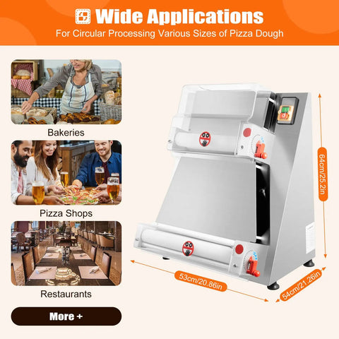 Pro Level Automatic Pizza Dough Press Expanding Four To Sixteen Inches with dual rollers for commercial kitchens.