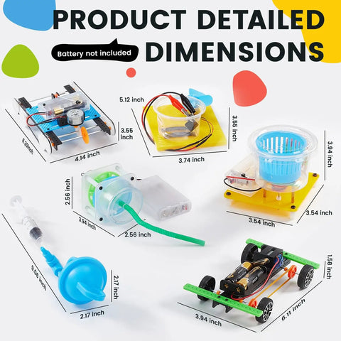 Six In One STEM Home Lab Science Kit For Kids Aged 8 To 12 With Tank And Car Builds Saltwater Generator dimensions.