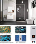 240V 5.5KW 4.5KW 3.5KW On-Demand Tankless Electric Water Heater with Three Power Levels in modern bathroom setup