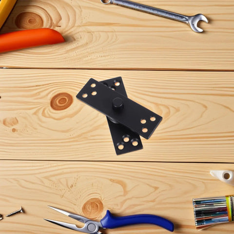 Heavy Duty Stainless Steel Hidden Door Hinges With 360 Degree Pivot, black pivot hinge on wooden surface, top view