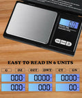 Dope Portable Digital Pocket Scale 0.01g Precision, 1000g Max, Backlit LCD Display, showing various weight units