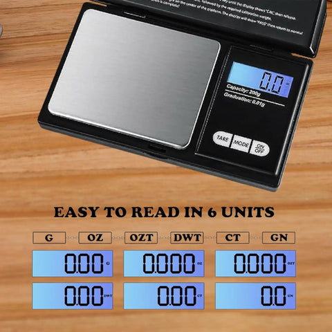 Dope Portable Digital Pocket Scale 0.01g Precision, 1000g Max, Backlit LCD Display, showing various weight units