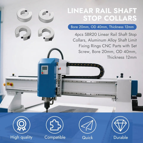 Four Pack Linear Rail Stop Collars For 20mm Shafts 20mm Bore 40mm OD 12mm Thick Aluminum With M5 Screws CNC Motion Guide System And Precision Stop Rings For Milling And CNC Machinery Built Heavy Duty And Reliable on CNC machine