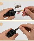 Inserting pilot bit into 98.5mm Bi Metal Hole Saw With Arbor HSS M42 8% Cobalt Workhorse, showing step-by-step assembly.