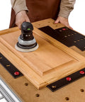 32 Piece Workholding Kit With Dog And Wedge Clamp Holdfast System For MFT Tables during wood sanding on bench