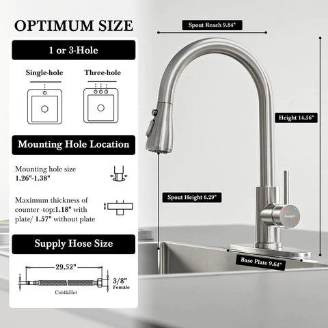 Installation guide for Waterfall Kitchen Faucet With Pull Down Sprayer In Brushed Nickel Stainless Steel Sink Faucet With Single Lever Handle