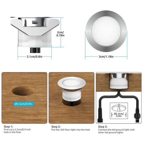 Smart RGBW LED Deck Lights Kit 10 Pcs Recessed 1.22 Inches Low Voltage With WiFi Bluetooth Control Works With Alexa Google Home IP67 Waterproof For Landscape Lighting, Stair Decor, Inground Pathway