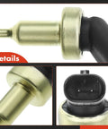 A-Premium coolant temperature sensor with brass metal body and black connector; front, side, and close-up views.