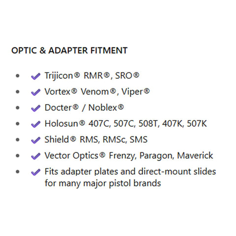 Optic and adapter fitment list from 32 Piece Red Dot Optics Screw Set For Adapter Plates Fits Trijicon Holosun Vortex Shield Docter Vector Optics Pre Applied Threadlocker And Includes T10 Hex Key For Rock Solid Quick Mounting On Rifles And Pistols