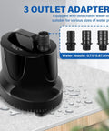 Front view of Simple Deluxe 660GPH bottom-suction submersible water pump with 3 nozzle adapters.