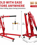 Bad Boy 2 Ton Hydraulic Engine Hoist And Cherry Picker 4400 Lbs Heavy Duty Steel Lift Crane for Trucks Autos, showing folding design and dimensions.