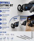 20 Piece Drywall Cut Out Bits Quarter Inch Guide Point Tip Heavy Duty M2 Steel Router Cutter For Gypsum Board Switch And Can Light Trimming Cuts Smooth As Butter And Makes Demo Day Total Zero Sweat in use on drywall cutting.
