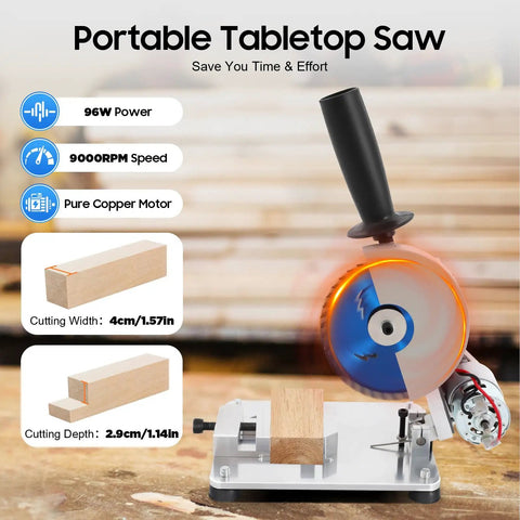 96W Mini Table Saw For Metal And Wood With 9000 RPM Power Workhorse Miter Saw And Cutting Machine 0 To 45 Degree Tilt