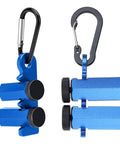 Built Rock Solid Aluminum Stair Gauges For Framing Square Non Slip Layout Stops With Carry Holder Heavy Duty Carpenter Marking Tools Dead On Accuracy Smooth Woodworking Setup Blue, showing two gauge tools with black thumbscrews.