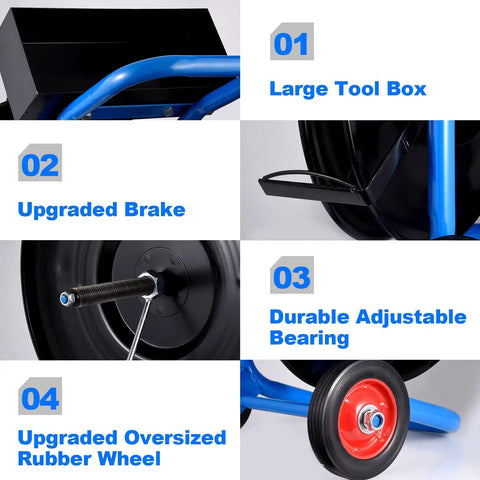 Heavy Duty Strapping Cart Rolling Dispenser Stand For 8 Inch Poly And Steel Coils Smart Mobile Workstation, large tool box, durable adjustable bearings