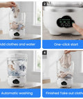 Slick Foldable Mini Washing Machine With 1.6 Liter Capacity And Rechargeable Power For Weekend Adventures, showing features like adding clothes.
