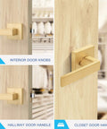6 Pack Satin Brass Interior Door Handles With Passage Function, Heavy Duty Hall And Closet Door Lever Knobs in use