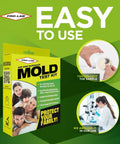 DIY Home Mold Test Kit For Air Quality With Fast 48 Hour Results packaging with illustrations of sample collection and lab analysis.