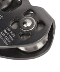 Close-up of Backyard Zipline Pulley System With Rotating Double Trolley Lightweight Forged Aluminum Alloy Smooth Stainless Steel Wheel