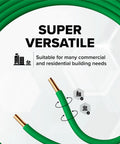 10 AWG Solid Copper THHN THWN Ground Wire Insulated Green 50 Ft Heavy Duty Copper Conductor For Electrical Grounding