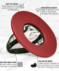 Portable Pour Over Coffee Maker With Reusable Fine Mesh Filter For A Single Cup Dishwasher Safe Travel And Camping Friendly Brew Tool For Coffee Or Tea At Any Strength 404.88 Milliliters Red, image of red coffee maker with mesh filter on white background.
