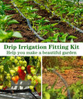 Hundred Piece Drip Irrigation Barbed Couplings Set for One Quarter Inch Tubing shown in garden use with plants