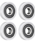 Slick 4 Pack Heavy Duty Roller Idler Bearing Pulleys 8X26X7MM White Pom plastic wheels with 608RS ball bearings view from top.