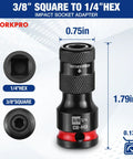 Three-Eighths To One-Fourth Inch Quick Release Impact Socket Adapter And Bit Holder For Ratchets Wrenches Drills And Drivers
