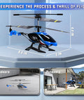 Rugged 2.4G RC Helicopter With LED Lights For Indoor And Outdoor Flight displayed on a platform with indoor and outdoor scenes.