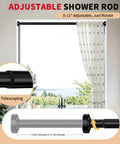 Black Stainless Steel Shower Curtain Rod 34 To 66 Inches Adjustable Tension Rod No Drilling No Rust Non Slip For Bathroom