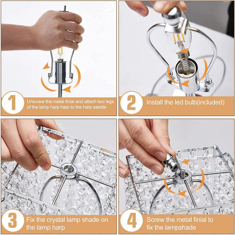 Installation steps for Crystal Table Lamp Set With Touch Control, USB C And USB A Ports, Dimmable Bedside Lamps