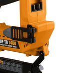 Close-up of 20V Cordless 2-In-1 18-Gauge Nailer And Stapler Tool Only For Quick Build Projects, showing nails per charge label