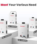 Portable Propane Tankless Water Heater For RV And Camping, 1.58 GPM, 6L, 41,000 BTU Per Hour displayed with other models
