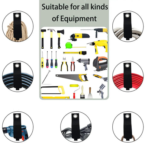 Heavy Duty Extension Cord Organizer Kit 12 Pack With 13 Inch Unfolded Straps Cord Wrap Hanger For Garage Tools Cable Hose Management Tangle Free Must Have Storage Essentials, showing various cords and tools neatly organized