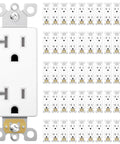 50 Pack Decora Outlet 20 Amp Tamper Resistant Wall Socket White Thermoplastic Receptacle for home office upgrade, viewed from front.