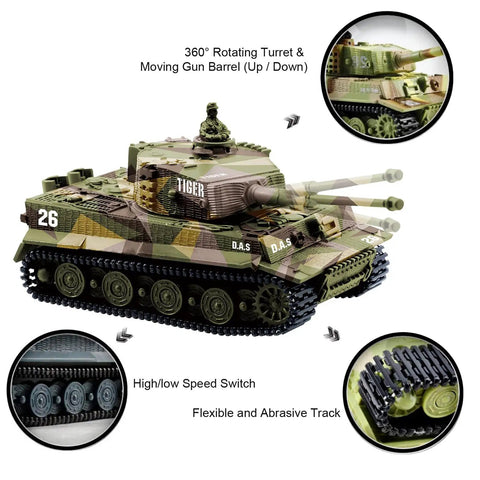 German Tiger I Panzer RC Tank 1 72 Scale with Rotating Turret, firing sound effects, and flexible tracks, mini remote control tank