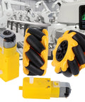 60mm Mecanum wheel kit for DIY robots with TT motors, yellow and black design for easy assembly, ideal for smart robot car projects.