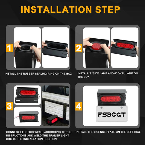 Two Piece Welded Steel Trailer Light Kit With 6 Inch Oval Red Tail Lights Featuring 10 LEDs installation steps diagram