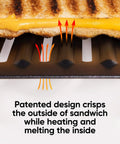 Close-up of grilled cheese in Revolution Toastie Press Fits Any Toaster For Grilled Cheese Quesadillas And Paninis.