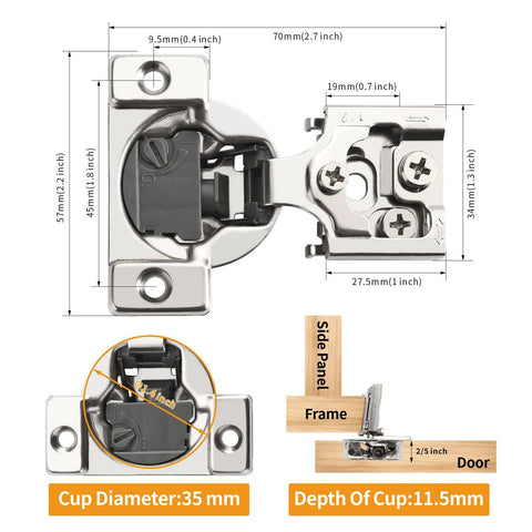 Chibery concealed hinge, satin nickel, 2-pack, 1/2 in overlay for face-frame doors