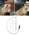 Heavy Duty Transmission Fluid Transfer Pump Kit Featuring Extended Clear Hose And Swivel Tip For Hassle Free Differential Gear Oil Change On Hot Rods Trucks And Marine Rigs Zero Sweat Design White, showing pump in action.