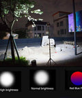 Spot Lighting 500W 130 LEDs Floodlight Tripod Stand Portable Rechargea,， illuminated night scene showing high and normal brightness options.
