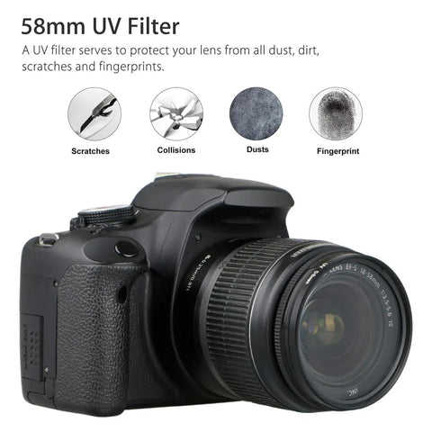 58mm Tulip Lens Hood With UV Filter For Canon DSLRs Like Rebel T8i T7 T7i T6i 80D 77D And More on DSLR camera