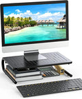 Desktop Monitor Stand With Dope Ventilated Perforated Steel Design used as a computer shelf with desk organizer and laptop shelf.