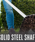 Beefy Cultivator Attachment For 56 Volt Multi Head System with Solid Steel Shaft in use, close-up of shaft and action in garden