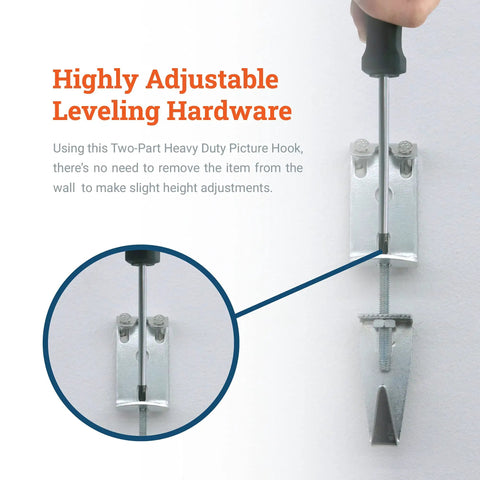 Adjusting Heavy Duty Picture Hanging J-Hooks For Mirrors, Art And Frames Built Tough Adjustable Leveling System Hangers