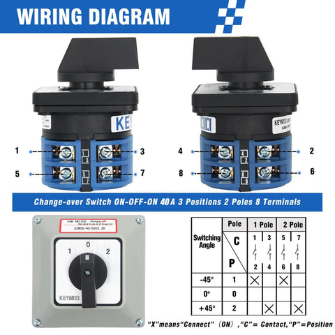 Heavy Duty 40A Rotary Changeover Switch With Box 660V 3 Position 2 Pole 8 Terminals wiring diagram