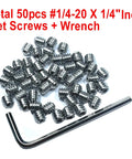Premium 50 Piece 304 Stainless Steel Hex Socket Set Screws One Quarter By Twenty Thread One Quarter Inch Long With Allen Head Includes One Eighth Inch Wrench A True Workhorse For Grub Screws And Machinery with hex wrench