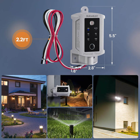 Dusk To Dawn Outdoor Timer Switch With Photocell Sensor, 15 Amp 120V Auto On Auto Off Power Control for Weatherproof Outlet Boxes