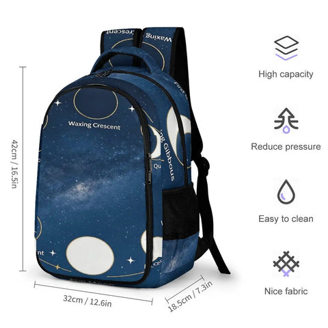 Moon Phase Diagram Printed Backpack Unisex Large Capacity Dope Everyday Carry Bag Made From Durable Polyester Breathable Fabric